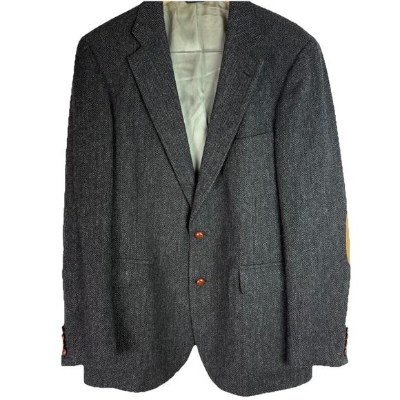 Ralph Lauren CHAPS 38R Heavy Tweed Sport Coat Black & Gray w/‎ Green Check VTG - Picture 1 of 14